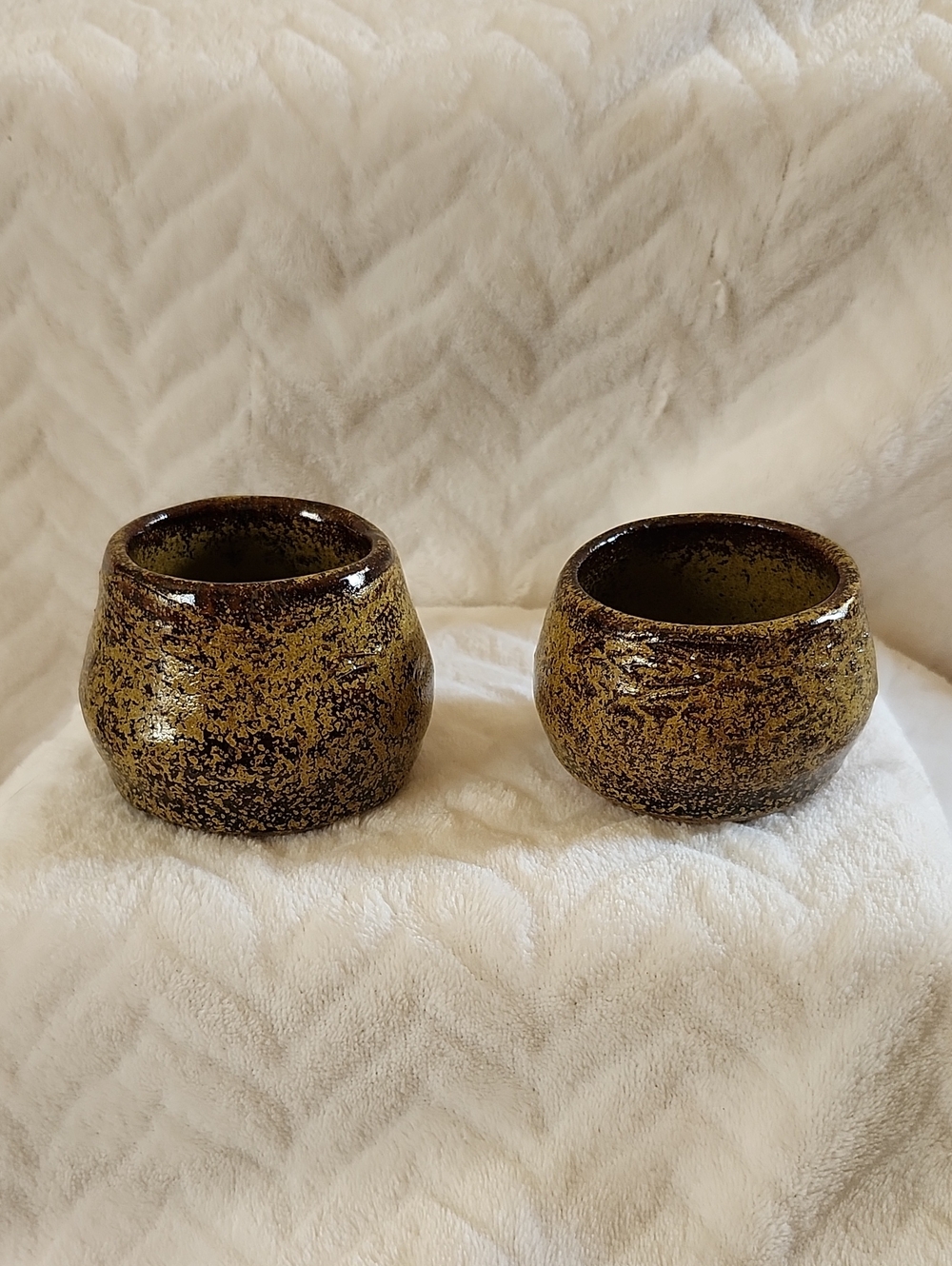 Speckled Ceramic Espressu Cups — Gold and Brown Set of 2